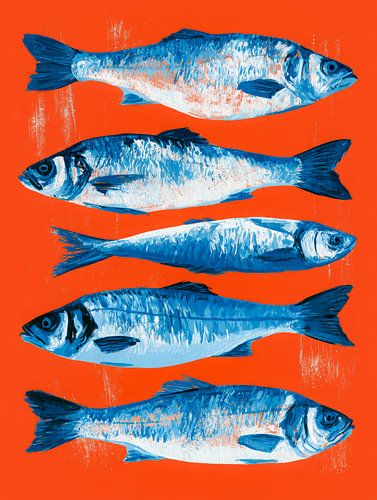 Cinq Poissons en bleu et feu
