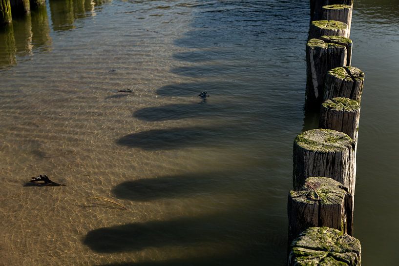 Shadow beach poles in the water 3 by Percy's fotografie