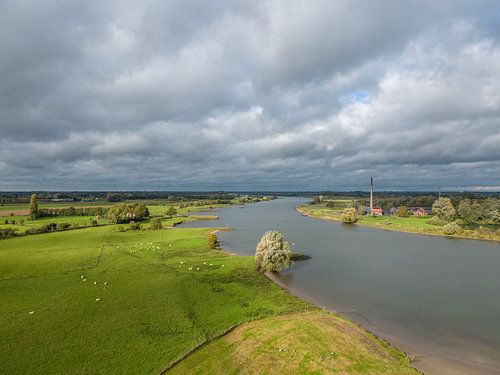 Uiterwaardenlandschap met de steenfabriek langs de Lek bij Ravenswaaij-Wijk bij Duurstede