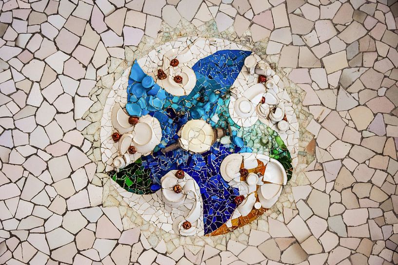 Ceiling Mosaic Tiles by Gaudi in Parc Guell Barcelona by Andreea Eva Herczegh
