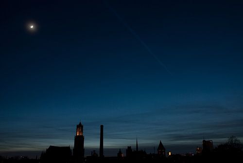 Utrecht bij nacht, met maanlicht en Domtoren