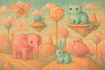 Pastel fantasy landscape full of animals by Art & Soul Creations