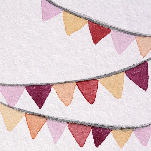 Vrolijke feest slingers (aquarel schilderij versiering verjaardag kinderkamer vierkant pastelkleur) van Natalie Bruns