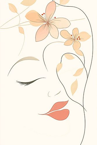 Lijntekening van gezicht met bloemen