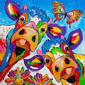 Cheerful Cows in Spring by Vrolijk Schilderij