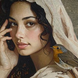 Frau mit ihrem Freund Rotkehlchen von Emiel de Lange