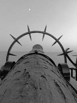 Cannon on Balcon de Europa Nerja Black and white by Drone Europa