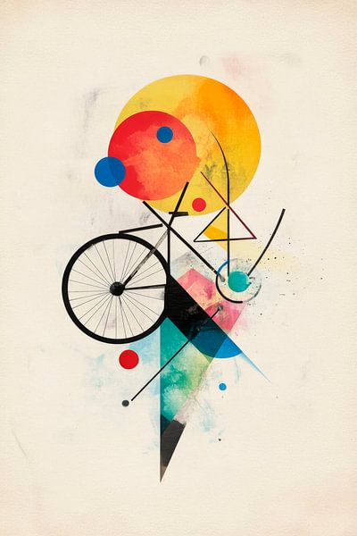 Abstracte kunst met fiets en zon van Poster Art Shop