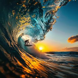 Surfer in the sunset by Poster Art Shop