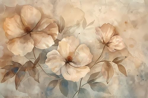 Sepia bloemenkunst met elegante natuurlijke vormen