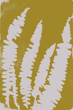 Wabi-Sabi Botanique : Feuilles de fougères imprimées sur fond jaune. sur Dina Dankers