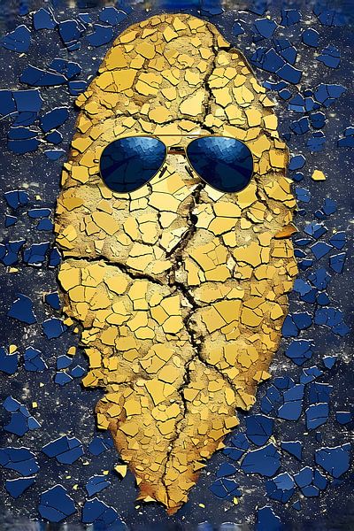 Golden Potato with Sunglasses on Blue Background by Imperial Art House