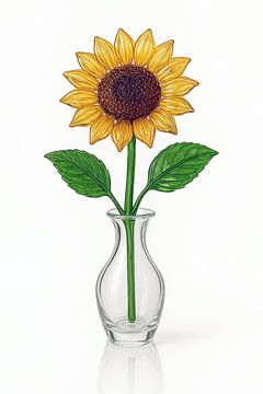 Zonnebloem van glas in vaas kunstwerk. van Johannes