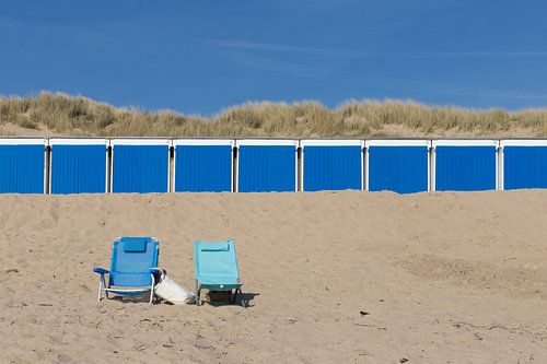 blauwe strandhuisjes
