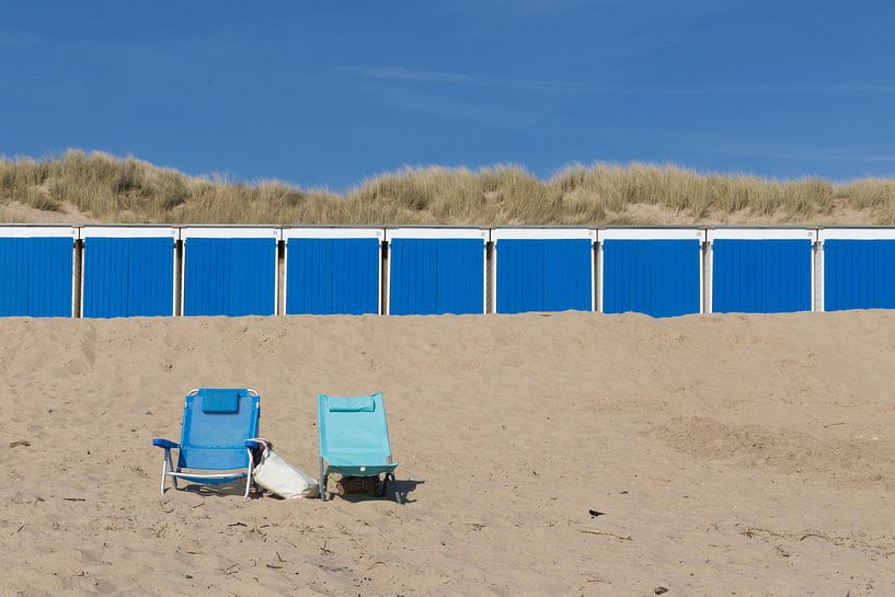 blauwe strandhuisjes van Annemiek Gijsbertsen