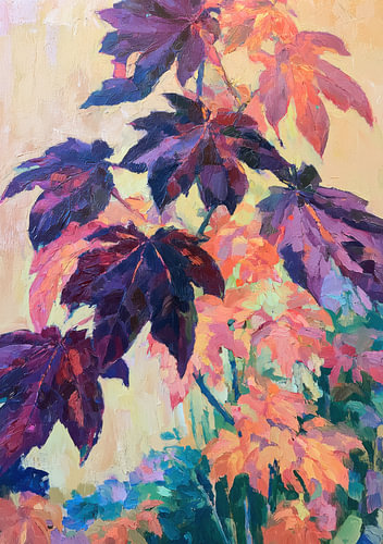 Abstract leaves in shades of purple and orange – botanical by Niklas Maximilian