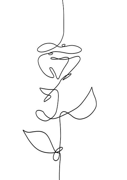 Line drawing abstract rose black line on white background by Emiel de Lange