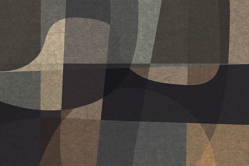 Abstrakte organische Formen und Linien. Geometrische Kunst im Retro-Stil in Grau, Braun, Schwarz IV von Dina Dankers