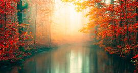 Herfstbos met zonnestralen