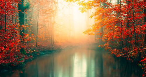 Herbstwald mit Sonnenstrahlen
