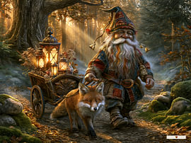Gnome mit Fuchs im Wald