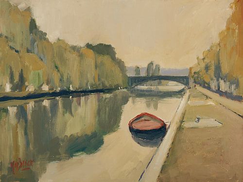 Het kleine bootje aan de Quai du Halage in Visé