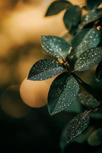 Des feuilles fraîches comme des gouttes dans la lumière