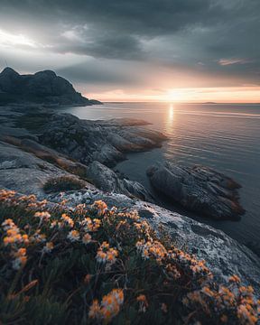 Herfstige archipel bij zonsondergang van fernlichtsicht
