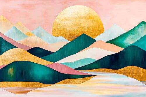 Abstract berglandschap met zonsopgang