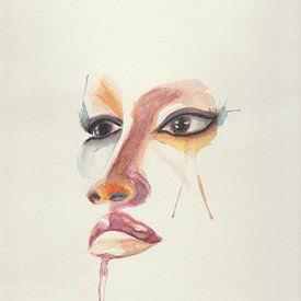 Abstract watercolor of colorful face by Yvette Stevens