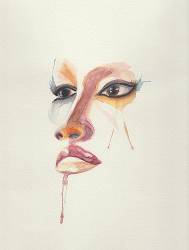 Aquarelle abstraite d'un visage coloré sur Yvette Stevens