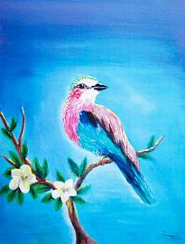 Lilac breasted roller,  vorkstaartscharrelaar vol van intense kleuren van Maria Lakenman
