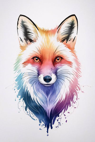 Cheerful fox in colourful watercolour by Art & Soul Creations