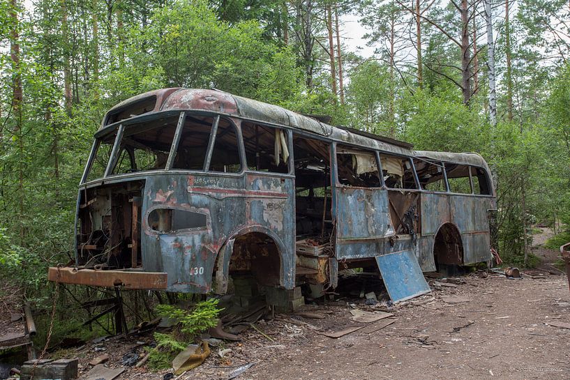 Autofriedhof im Wald in Ryd, Schweden von Joost Adriaanse