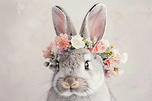 Konijn met bloemen