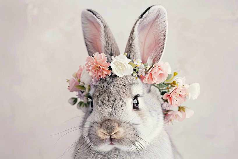 Kaninchen mit Blumen von Poster Art Shop