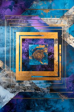 Farbenfrohe Geometrie in Blau und Gold von Poster Art Shop
