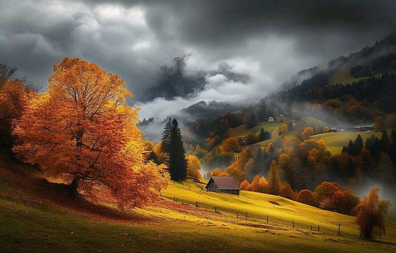 Nebelverhangene Gipfel von fernlichtsicht