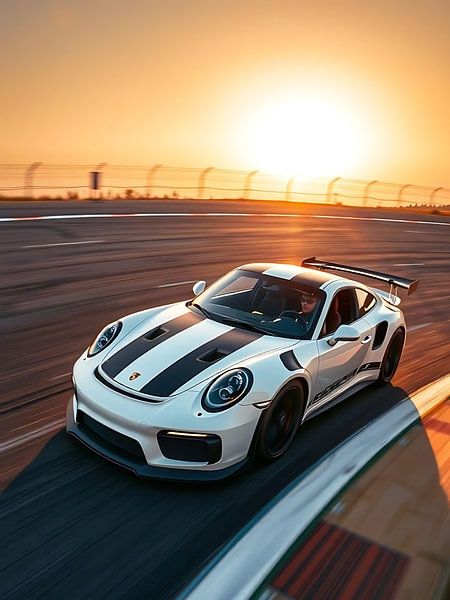 Porsche 911 GT3 RS Weiß und Schwarz gestreift Racing Sunset von MIROKKU