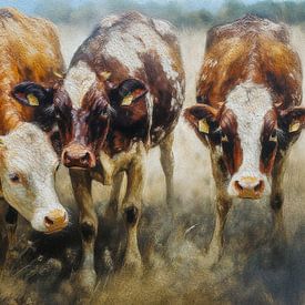 3 vaches curieuses dans le pré sur Marjolein Deelen