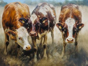 3 neugierige Kühe auf der Weide