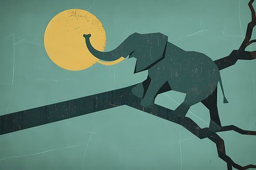 Olifant op een Brug tegen Zonsondergang