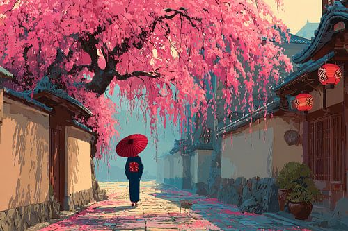 picturesque Japan geisha's in garden