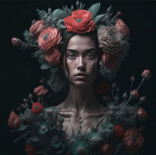 Vrouw met bloemenhaar