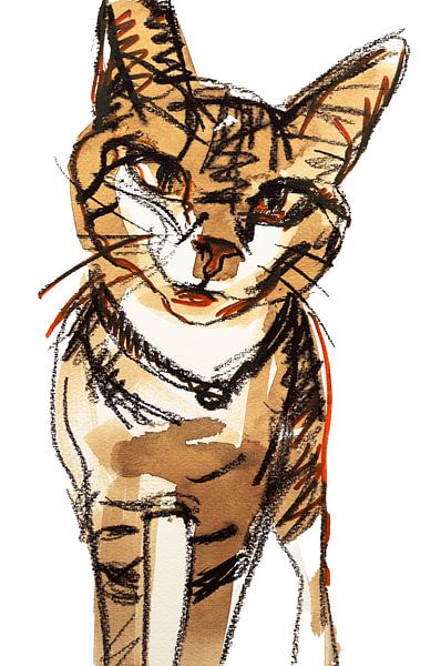 Katzenskizze I von Gemälde Liesbeth Serlie