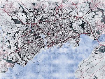 Kaart van Brest in de stijl 'White Winter' van Maporia