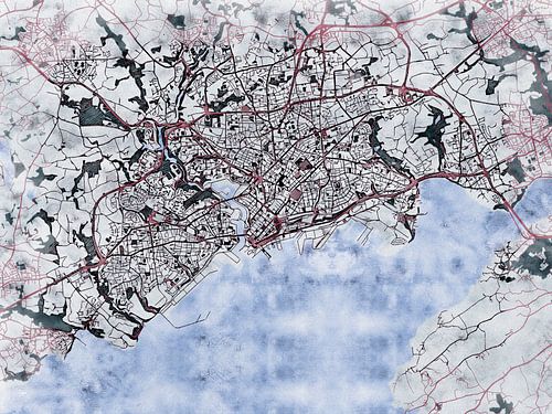 Kaart van Brest in de stijl 'White Winter'