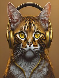Cat with headphones by Santiago Diaz Leon