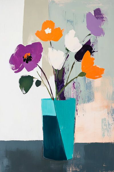 Colourful flowers in a modern glass vase style by Poster Art Shop