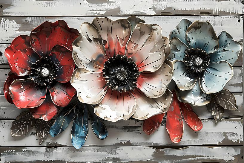 Abstract flowers in red, white and blue by Art & Soul Creations